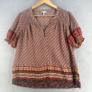 Joie Womens Peasant Tops Medium Red Floral Boho Casual Southwestern Babydoll